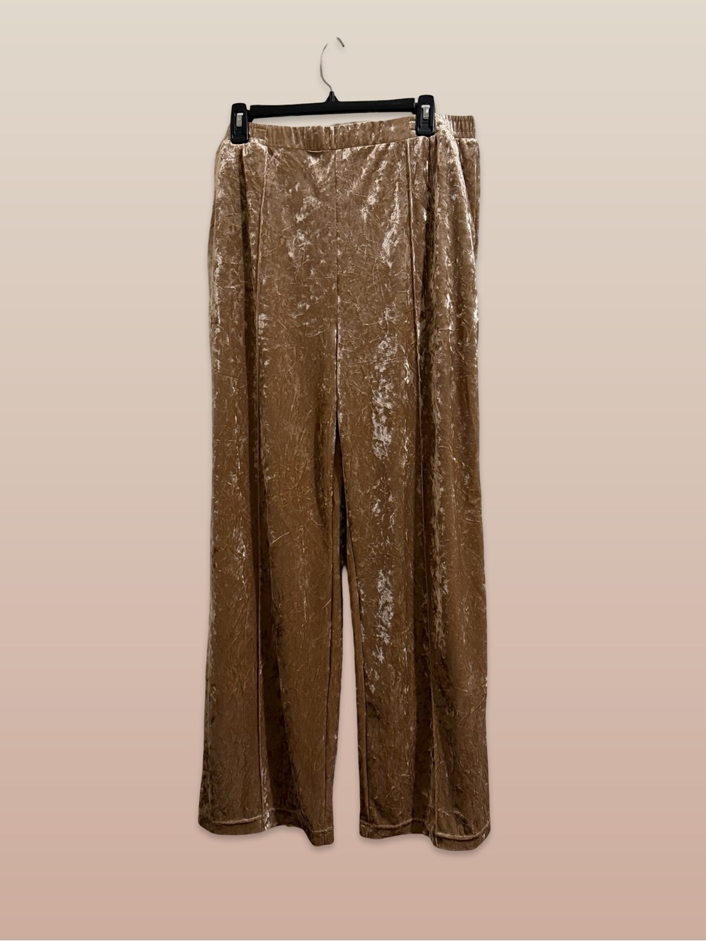 Serra Crushed Velvet Wide-Leg Pants in Taupe Gold